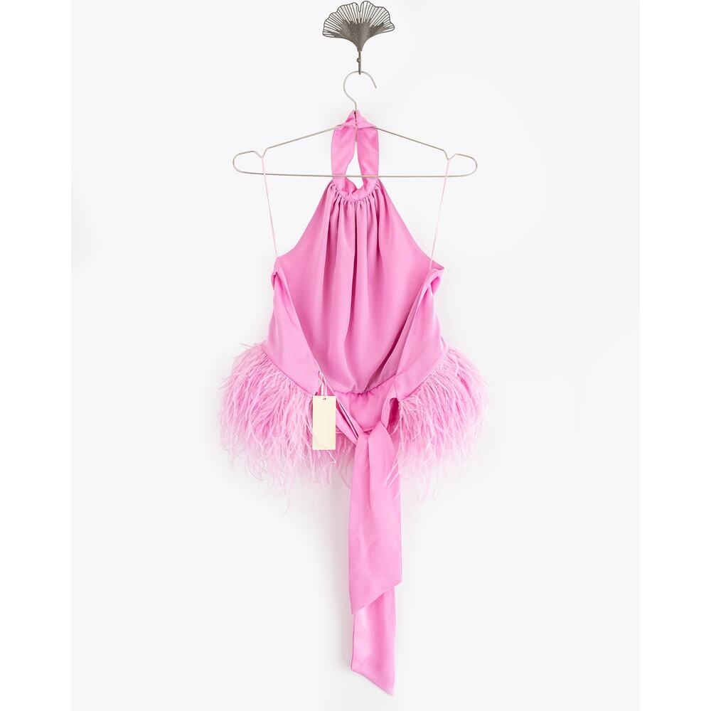 NWT Ramy Brook Feather Trim Halter Top Pink Size XS - Picture 8 of 13